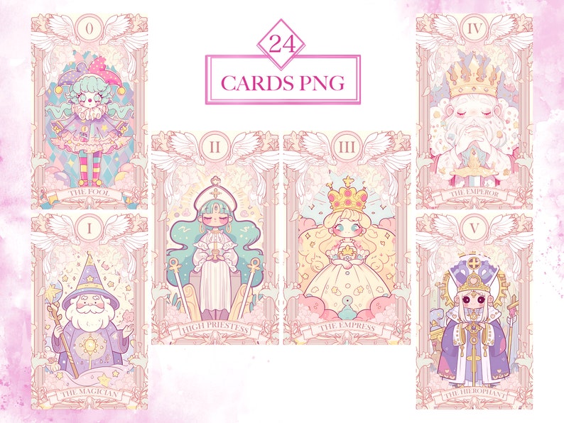 Pastel Kawaii Tarot Cards PNG Bundle, Kawaii PNG, Kawaii Tarot Cards, Mystical Graphics, Wiccan PNG File, Digital Download, Commercial Use image 2