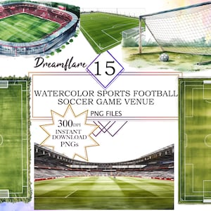 Watercolor Soccer Game Venue Clipart PNG Bundle, Football Clipart, Soccer Field Clipart, Digital Download File, Commercial Use