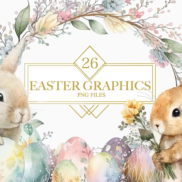 Watercolor Bunnies Clipart Bundle, Easter Bunnies, Easter Clipart, Bunnies Clipart, Easter Egg Clipart, Floral Clipart, Watercolor Clipart
