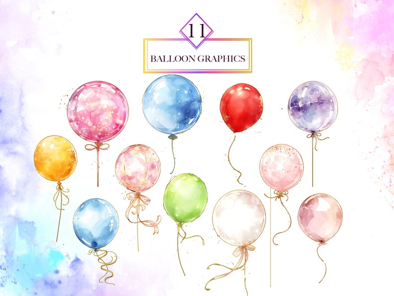 Watercolor Party Balloons Clipart Bundle, Birthday Watercolor Clipart ...