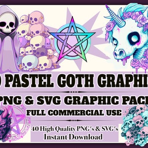 40 Highly Detailed Creepy Cute Pastel Goth PNG SVG Vector Graphics, Kawaii Anime Gothic Art, Cute Horror Clipart Bundle, Instant Download