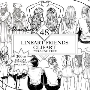 Friendship Day PNG & SVG Bundle, Friends svg, Best Friends Clipart, Digital Stamp, Lineart Clipart, Digital Download File, Commercial Use