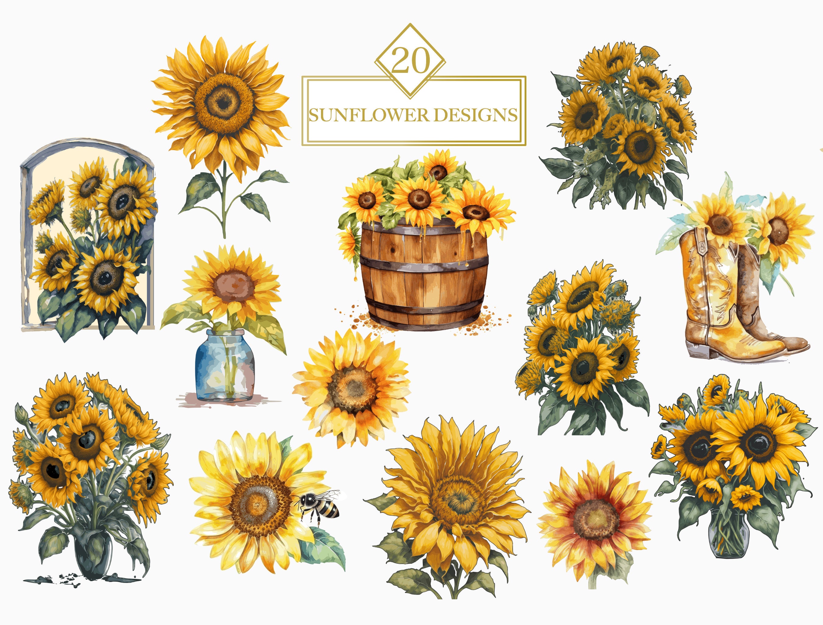 Watercolor Sunflower Clipart Bundle PNG & SVG Sunflower SVG - Etsy