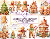 Watercolor Gingerbread Christmas Clipart PNG, Christmas Clipart, Gingerbread Man Clipart, Gingerbread House PNG, Digital File Commercial Use