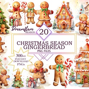 Watercolor Gingerbread Christmas Clipart PNG, Christmas Clipart, Gingerbread Man Clipart, Gingerbread House PNG, Digital File Commercial Use