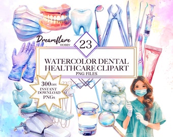 Healthcare Medical Clipart PNG Bundle, Dentist PNG, Doctor Clipart, Watercolor Medical Clipart, Digital Printable File, Commercial Use
