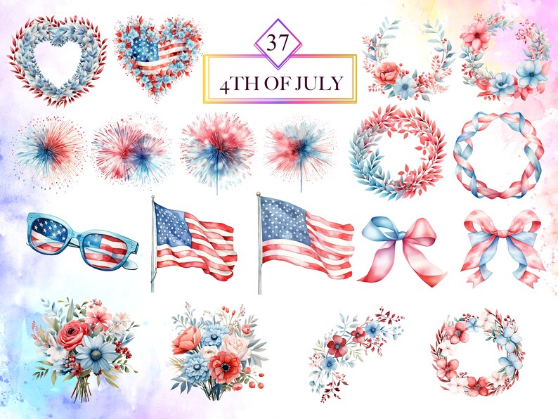 Watercolor 4th of July Clipart Art, Independence Day Pngs, Fourth of ...