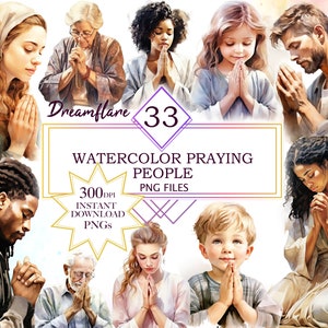 Watercolor Praying People Clipart, Christian Clipart, Catholic Clipart, Religious Clipart, Praying Clipart, Digital Download, Commercial Use