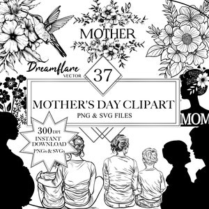 Mothers Day PNG & SVG Clipart Bundle, Mother's Day svg, Mothers Day PNG Designs, Flowers svg Bundle Printable Digital File, Commercial Use