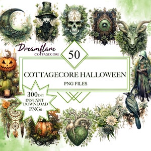 Watercolor Cottagecore, Pastel Goth Halloween Clipart, Sublimation Design, Cute Creepy Illustration, Downloadable, Vector Art Illustration