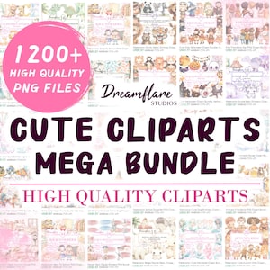 1200+ Cute Clipart Mega Bundle, Kawaii Clipart, Kawaii Animal PNG, Cute Kids PNG, Watercolor Clipart, Printable Digital File, Commercial Use