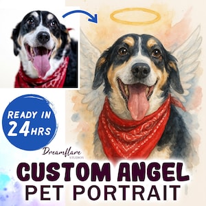 Custom Angel Pet Portrait PNG, Custom Pet Art Gift, Pet Portrait Design, Watercolor Art, Custom Pet Loss Memorial Portrait, Digital Download