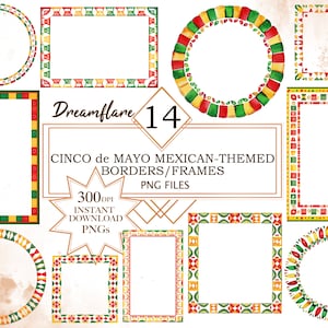 Cinco de Mayo Mexican Themed Border & Frames PNG Clipart Bundle, Marco PNG, Borde PNG, Clipart Mexicano, Descarga Digital, Uso Comercial