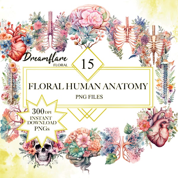 Anatomy Clipart, Floral Human Organs, Heart, Brain, Kidney, Lungs PNG and SVG, Medical Art, Watercolor Anatomical Graphics, Digital Download