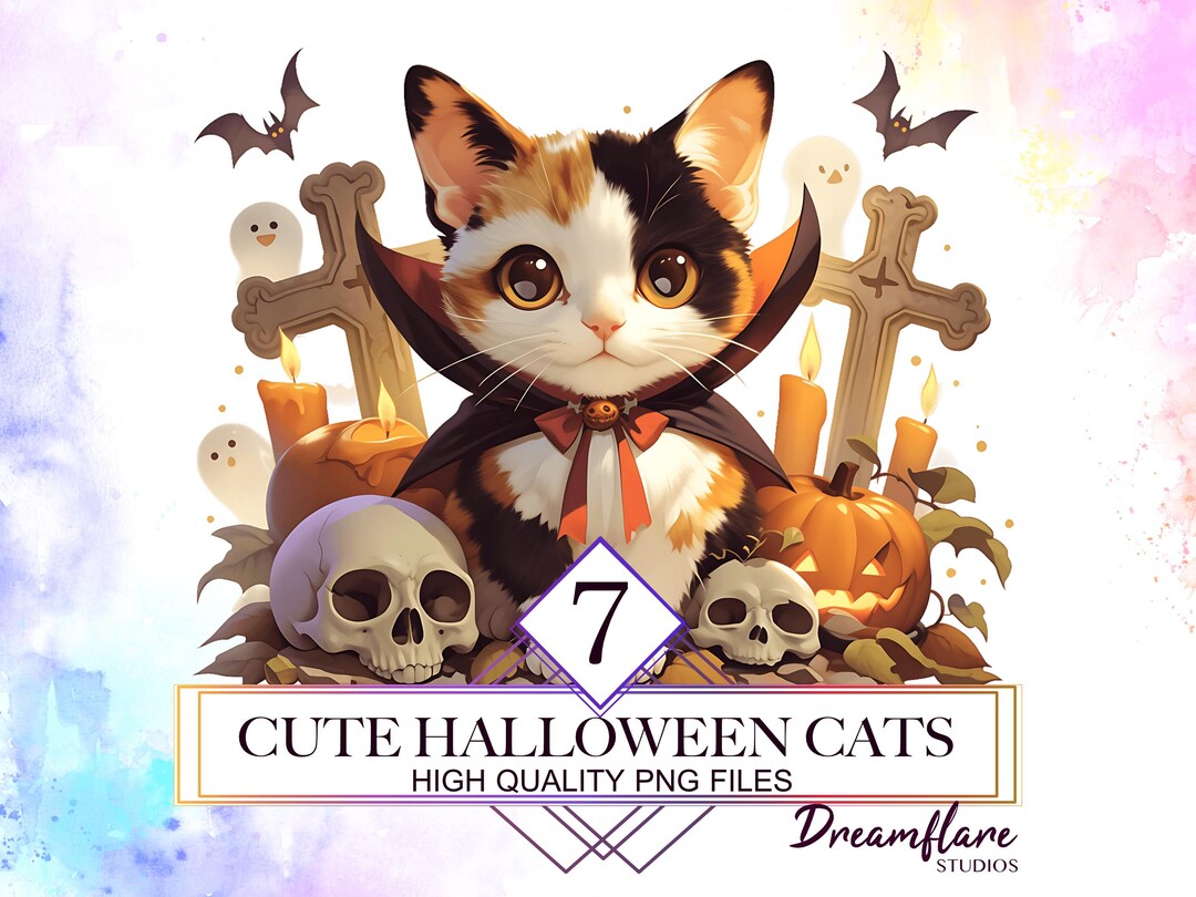 Cute Halloween Cats PNG Clipart Bundle, Witch Cat PNG, Halloween PNG ...