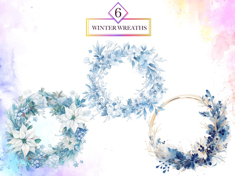 Watercolor Winter Wreaths & Frames PNG Bundle, Winter Flowers PNG ...