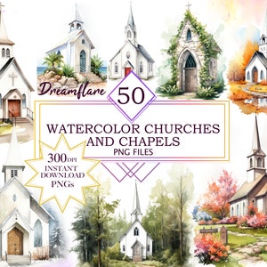 Watercolor Church Clipart, Chapel Clipart, Christian Clipart, Catholic Clipart, Religious Clipart, Holy Church Clipart, Commercial Use