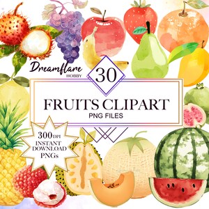 Watercolor Fruits PNG Clipart Bundle, Back To School Clipart, Fruits Clipart, Teachers Printable, Digital Download, Commercial Use