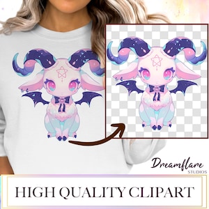 Kawaii Pastel Goth Baphomet PNG, Cute Baphomet Clipart, Creepy Cute Clipart, Sublimation Shirt Design, Instant Download, Commercial Use