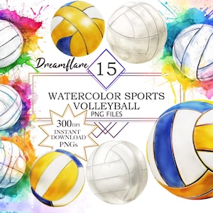 Sport aquarel volleybal clipart PNG bundel, volleybal illustraties, PNG-afbeeldingen, digitale download, commercieel gebruik