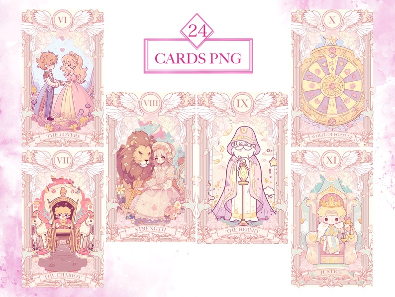 Pastel Kawaii Tarot Cards PNG Bundle, Kawaii PNG, Kawaii Tarot Cards, Mystical Graphics, Wiccan PNG File, Digital Download, Commercial Use image 3