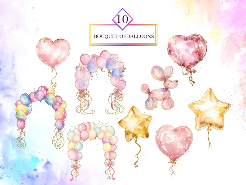 Watercolor Party Balloons Clipart Bundle, Birthday Watercolor Clipart ...