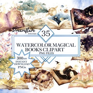 Watercolor Fantasy Books Clipart Bundle, Magical Books PNG, Book Clipart, Magical Fantasy PNG, Digital Printable File, Commercial Use