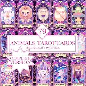 Kawaii Animals Tarot Cards PNG Bundle, Kawaii PNG, Kawaii Tarot Cards, Mystical Graphics, Wiccan PNG File, Digital Download, Commercial Use