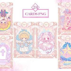 Pastel Kawaii Tarot Cards PNG Bundle, Kawaii PNG, Kawaii Tarot Cards, Mystical Graphics, Wiccan PNG File, Digital Download, Commercial Use image 4