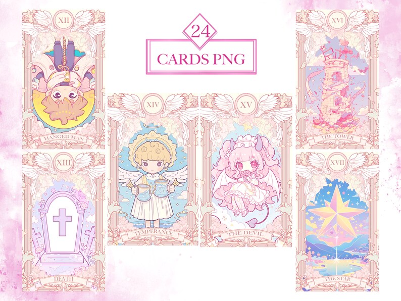 Pastel Kawaii Tarot Cards PNG Bundle, Kawaii PNG, Kawaii Tarot Cards, Mystical Graphics, Wiccan PNG File, Digital Download, Commercial Use image 4