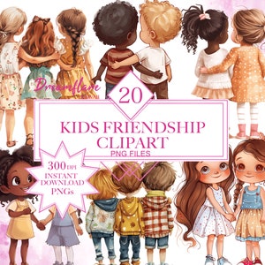Paquete de imágenes prediseñadas del Día de la Amistad de los Niños, imágenes prediseñadas de amigos, imágenes prediseñadas de Besties, PNG de niños, imágenes prediseñadas de niños lindos, archivo imprimible digital, uso comercial