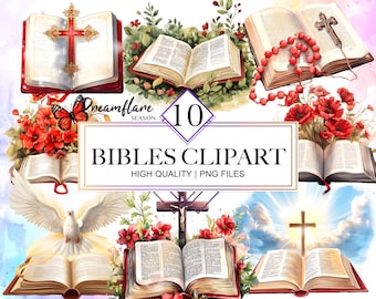 Watercolor Holy Bible Clipart, Christian Clipart, Catholic Clipart, Religious PNG, Journal, Scrapbooking, Digital Download, Commercial Use