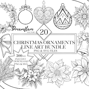Pacchetto PNG e SVG con ornamenti natalizi, timbro digitale natalizio, scrapbooking, creazione di cartoline, file stampabile digitale, uso commerciale