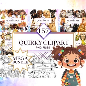 Quirky PNG Clipart Mega Bundle, Quirky Girls Clipart, Quirky Animals Clipart, Funny Clipart, Scrapbooking, Utilisation commerciale, Téléchargement numérique