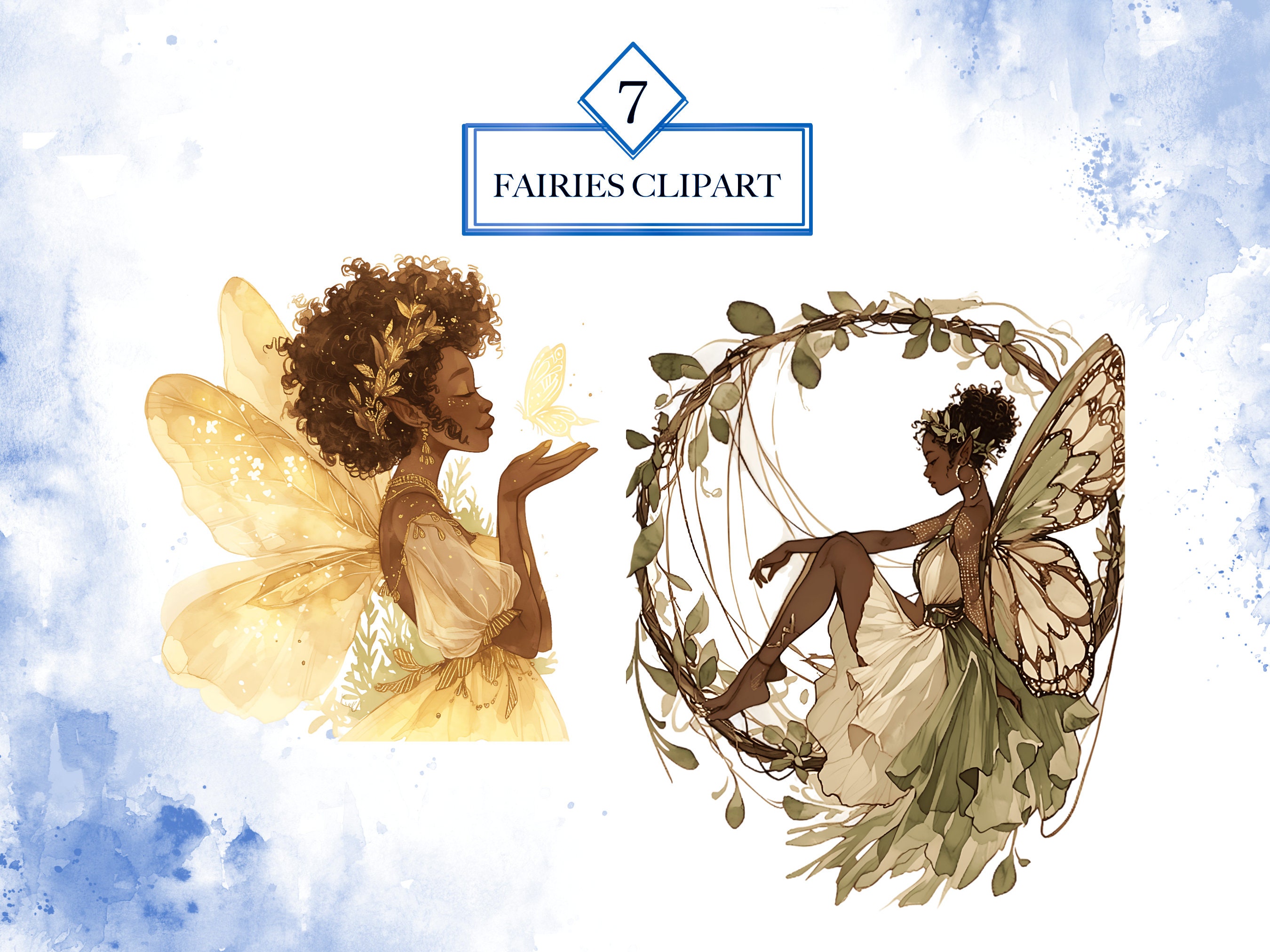 Watercolor Black Fairies Clipart Bundle, Fairy PNG, Black Woman PNG ...
