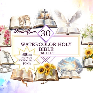 Watercolor Holy Bible Clipart, Christian Clipart, Catholic Clipart, Religious PNG, Journal, Scrapbooking, Digital Download, Commercial Use
