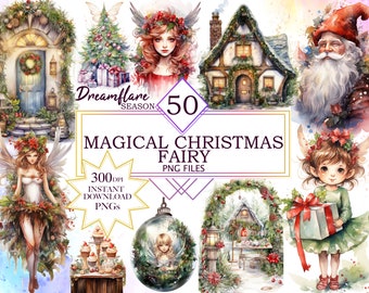 Watercolor Christmas Fairy Clipart PNG, Magical Christmas Clipart, Rustic Cottagecore PNG, Fairycore PNG, Xmas Noel Fairies, Commercial Use