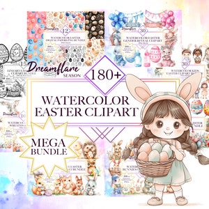 Watercolor Easter Clipart Mega Bundle, Easter Bunny PNG, Easter Eggs PNG, Easter Clipart, Easter Decoration, Digital Printable Files