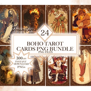 Boho Tarot Cards PNG Bundle, Gothic Clipart, Witch Clipart, Digital Illustration, Mystical Graphics, Wiccan PNG File, Commercial Use