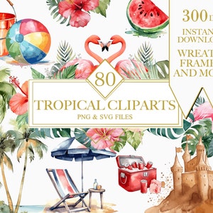 Tropical Watercolor Clipart - Summer Clipart - Tropical Clipart - Tropical Landscapes Clipart - Watercolor Clipart - Summer Tropical Clipart