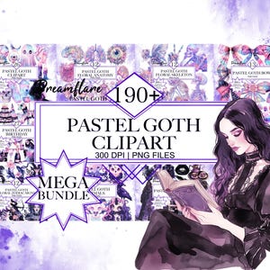 Watercolor Pastel Goth Clipart Mega Bundle, Creepy Cute Clipart, Halloween Clipart, Cute Clipart Set, Digital Download, Commercial Use