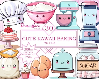 Lindo Kawaii Baking Clipart PNG, Vector Clipart, Kawaii Clipart Bundle, Baking Clipart, Kawaii Bake PNG, Descarga instantánea, Uso comercial