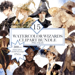 Watercolor Wizards Clipart Bundle, Wizard PNG, Dark Wizard, Fantasy Character, Fantasy PNG, Digital Printable File, Commercial Use