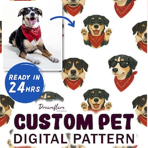 Custom Pet Digital Pattern PNG, Print Ready Pattern, Personalized From Your Pets Photo, Personalized Pet Seamless Pattern, Digital Download