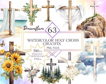 Watercolor Holy Cross Crucifix Clipart, Christian PNG, Catholic Clipart, Religious PNG, Easter, Baptism, First Communion, Commercial Use