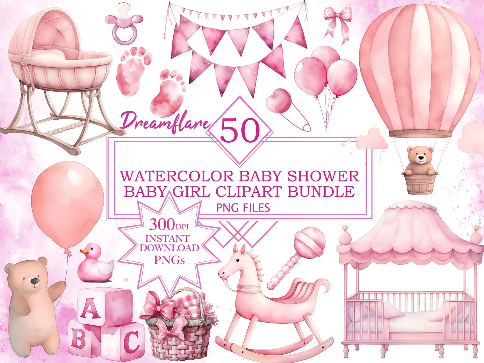 Baby Shower Baby Girl Clipart Bundle, Newborn Baby Girl Clipart, Baby ...