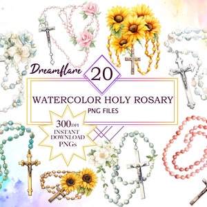 20 Watercolor Holy Rosary Clipart, Christian PNG, Catholic Clipart, Religious Clipart, Easter, First Communion, Confirmation, Commercial Use