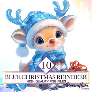 Cute Blue Christmas Reindeers Clipart Bundle, Christmas PNG, Christmas Animal Clipart, Santa Claus Clipart, Digital Download, Commercial Use