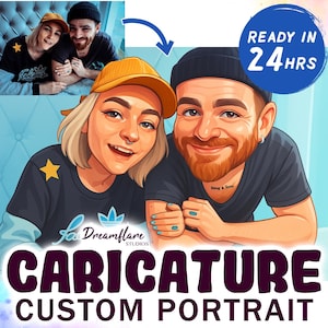 Custom Caricature Portrait, Custom Couple Portrait, Wedding Caricature Portrait Gift, Caricature Drawing, Personalized Art, Digital Download