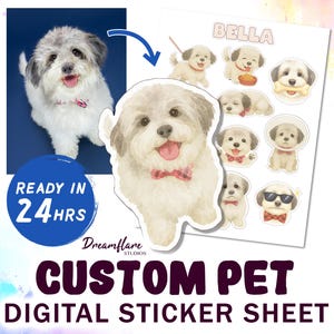 Custom Pet Sticker Sheet PNG, Print Ready Kiss Cut Stickers, Personalized From Your Pets Photo, Personalized Pet Stickers, Digital Download